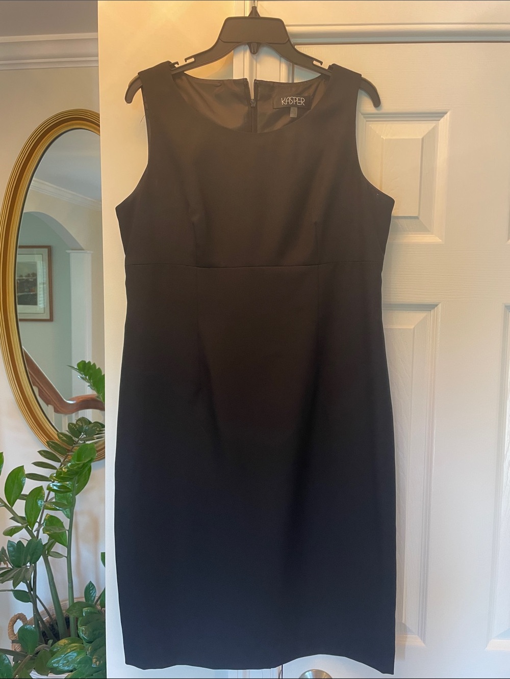 Kasper Black Sleeveless Sheath Dress with Notched Shoulders